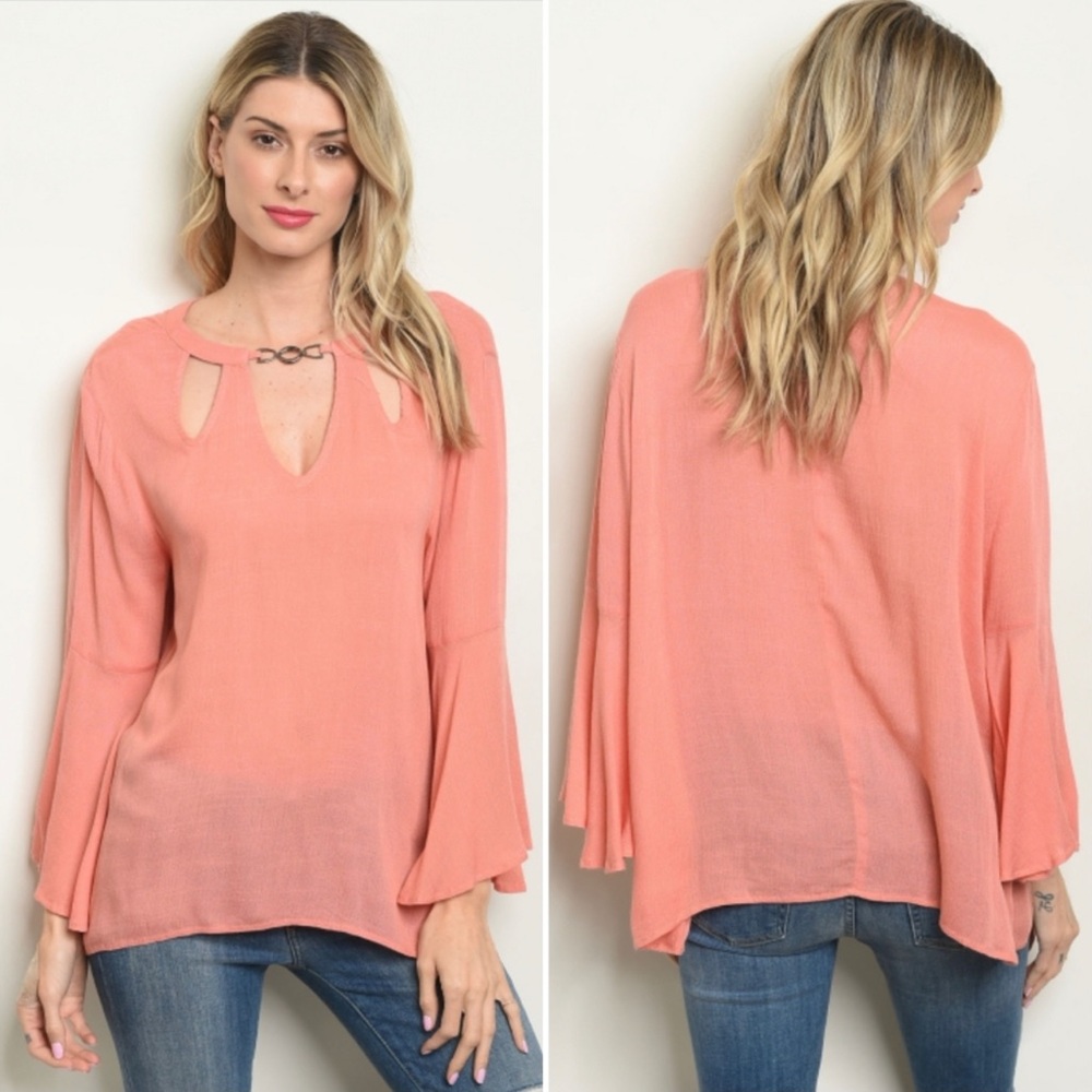 ❤️Coral Chain Bell Sleeve Top